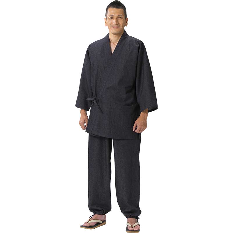 Men’s Japanese Samue Set Black Cotton Denim Workwear Made in Japan