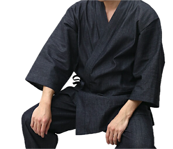 Men’s Japanese Samue Set Black Cotton Denim Workwear Made in Japan