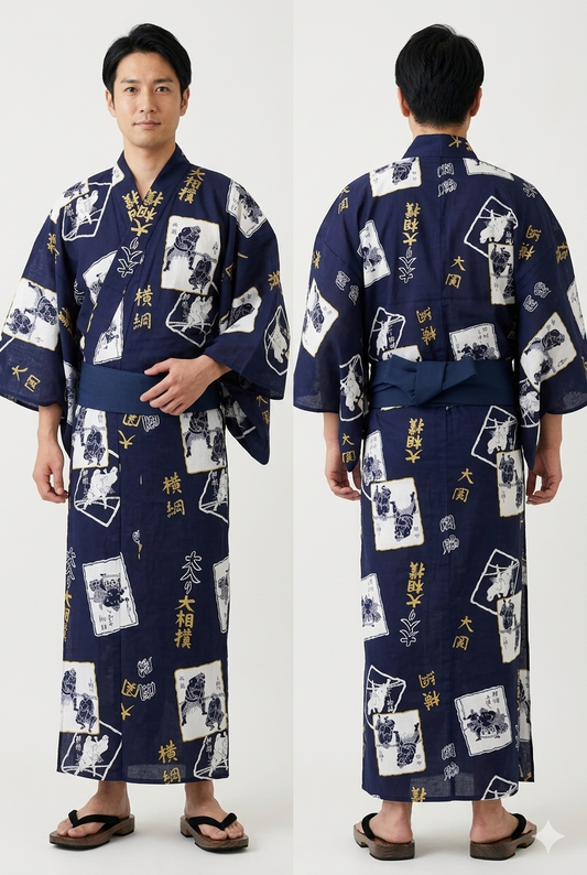 Men’s Japanese Yukata “Sumo” Wrestler Pattern Made in Kyoto Japan
