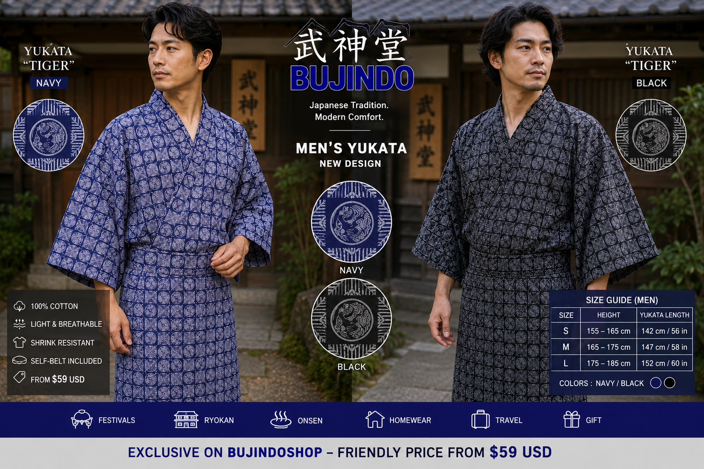 Men’s Japanese Yukata “Tiger” – New Design