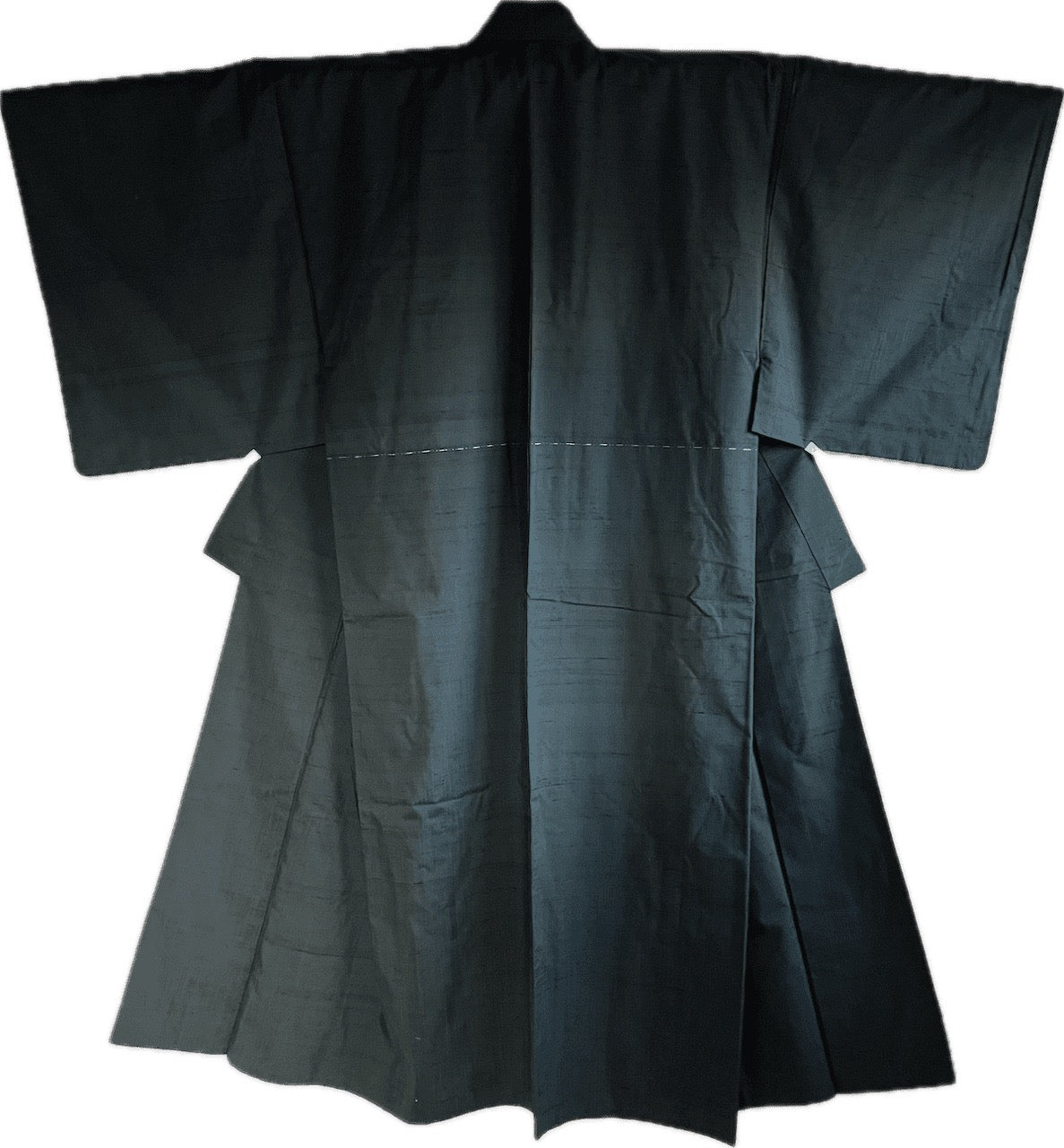 Men’s Traditional Japanese Kimono – Green-Blue Tsumugi Silk with Purple Lining