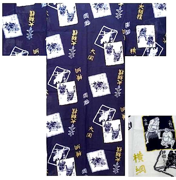 Men's Yukata Sumo – Navy Blue Cotton | Japanese Sumo Print Size L