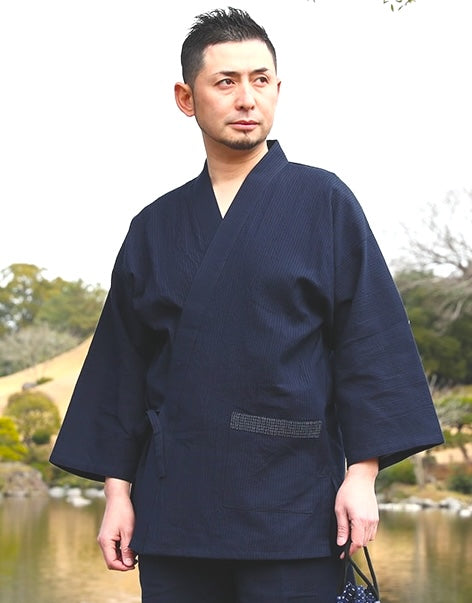 Navy Blue Chijimi Ori Cotton Samue