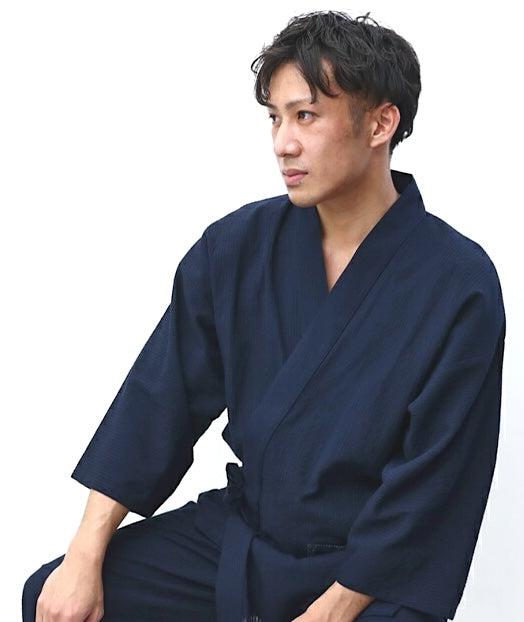Navy Blue Chijimi Ori Cotton Samue