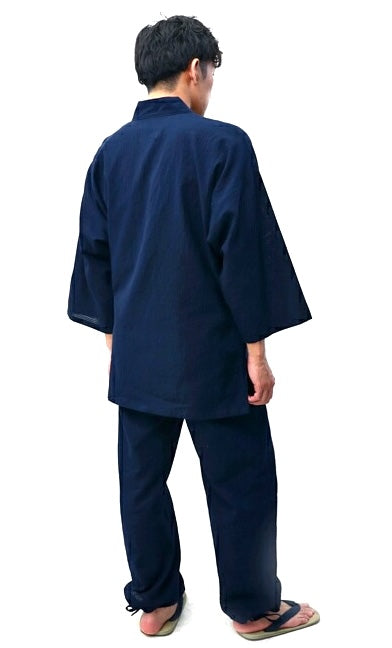 Navy Blue Chijimi Ori Cotton Samue