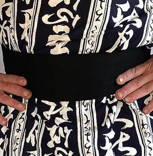 Obi Yukata Kimono One Touch Belt – Black Cotton with Integrated Velcro – Made in Japan