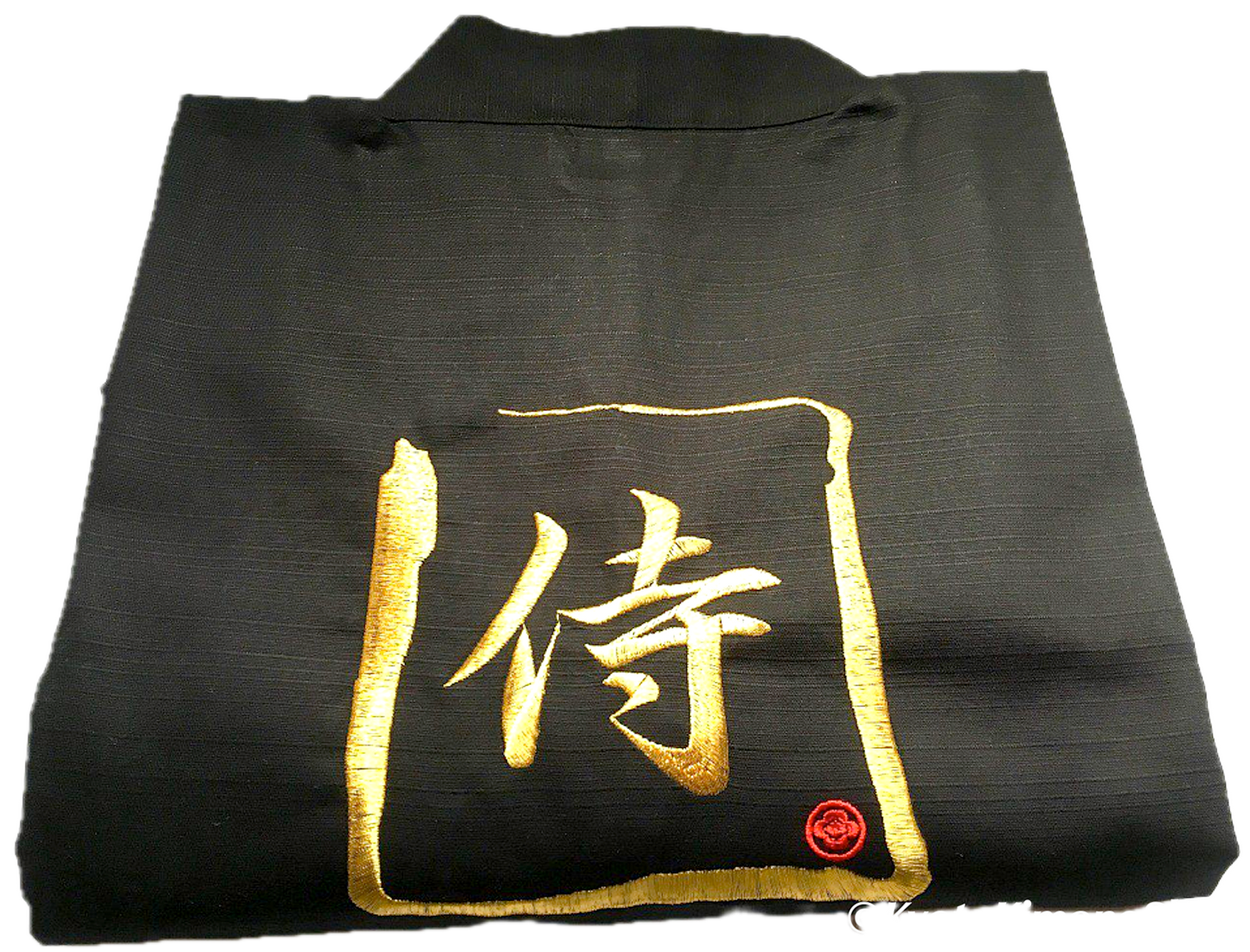 Samurai Happi Coat Jacket Black Cotton with Embroidered Kanji Made in Kyoto Japan