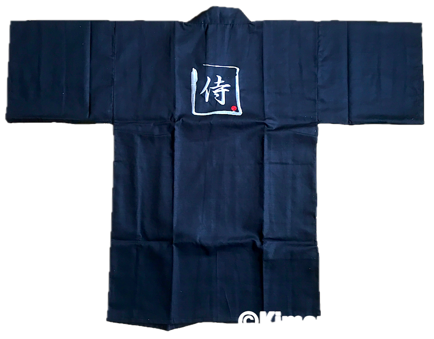 Samurai Happi Coat Jacket Black Cotton with Embroidered Kanji Made in Kyoto Japan