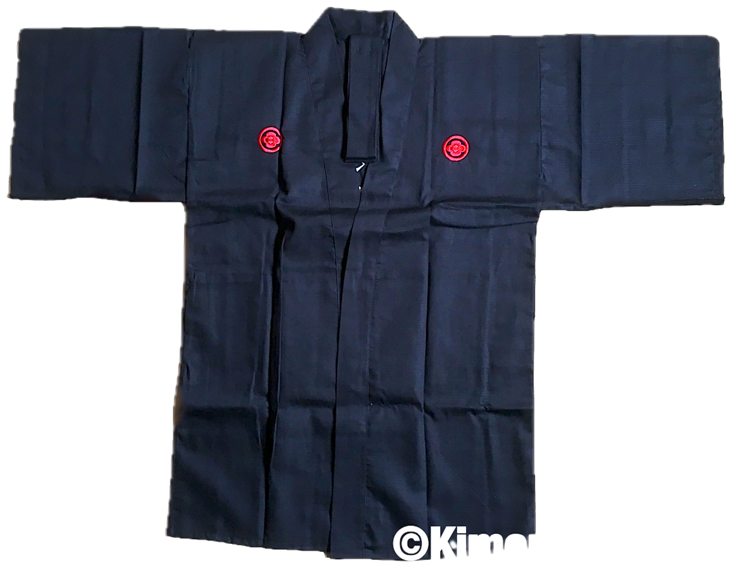 Samurai Happi Coat Jacket Black Cotton with Embroidered Kanji Made in Kyoto Japan