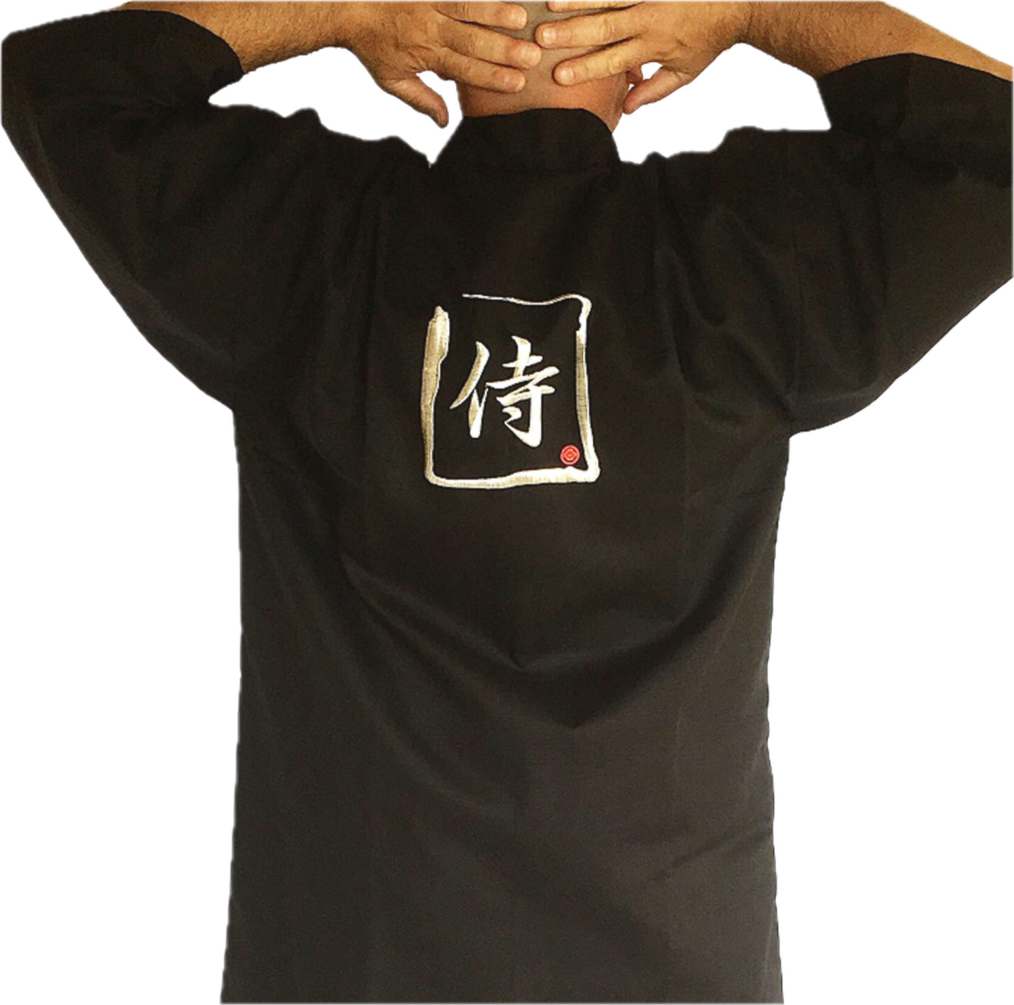 Samurai Happi Coat Jacket Black Cotton with Embroidered Kanji Made in Kyoto Japan