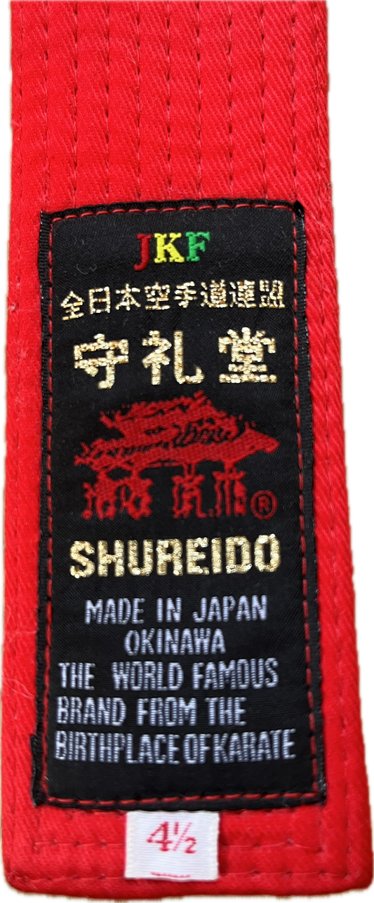 Shureido Red Karate Belt - Kumite JKF Size 4.5 (280 cm)