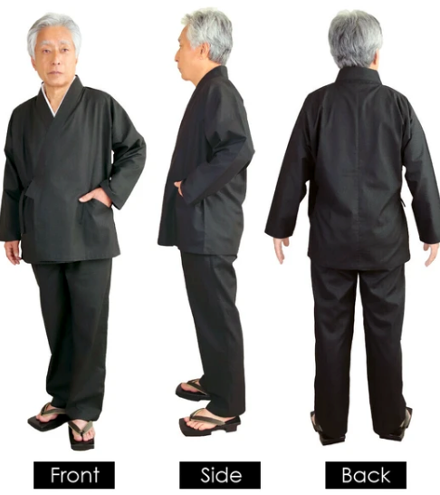 Slim-Fit Japanese Samue for Men Cotton Navy Black Beige Made in Japan