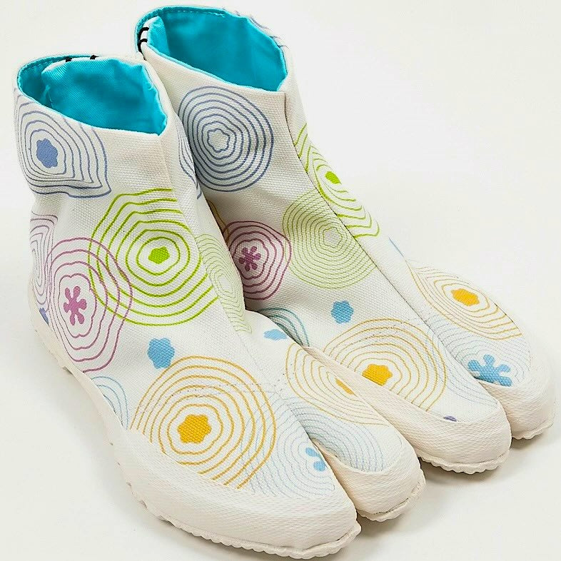 Wamon Jikatabi Shoe "Wave and flower" Kamon White HandMade in Japan