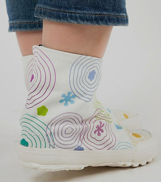 Wamon Jikatabi Shoe "Wave and flower" Kamon White HandMade in Japan