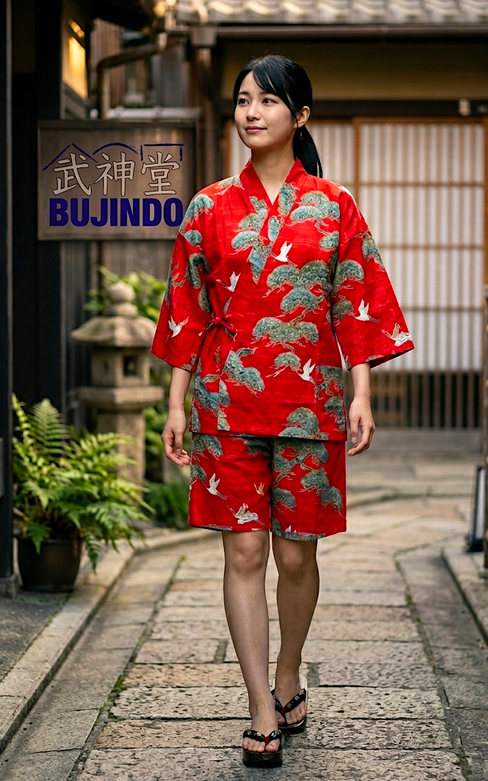 Women’s Jinbei “Matsu Tsuru” – Pine & Crane Made in Japan