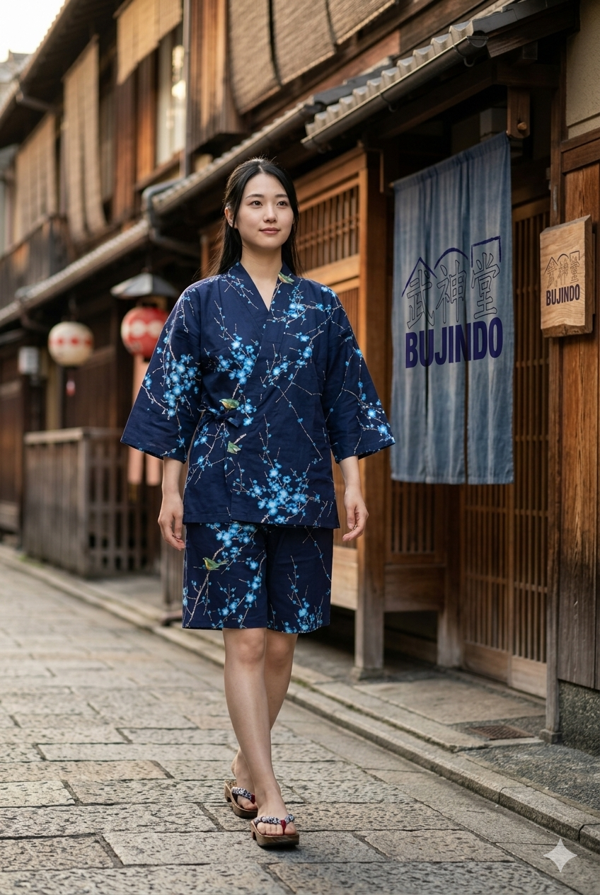 Women’s Jinbei “Ume Uguisu” Plum & Bush Warbler Made in Japan