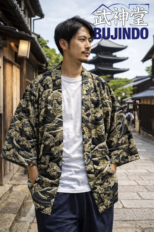 Japanese Wave Hanten Jacket – Black & Gold Made in Japan