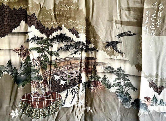 Men’s Antique Haori – Black Silk Tachibana Montsuki – Aki no Nihon Fūkei