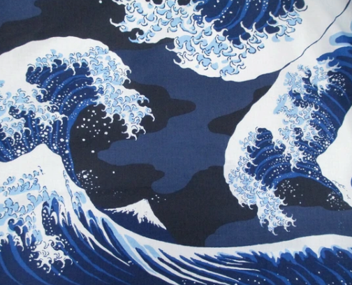 Men’s Yukata Nami Hokusai Navy Blue - Great wave of Kanagawa - Made in Japan