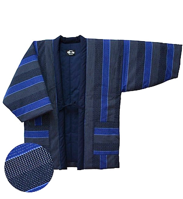 Hanten Dobi Strip Sashiko Winter Jacket for Men Free Size- Made in Japan
