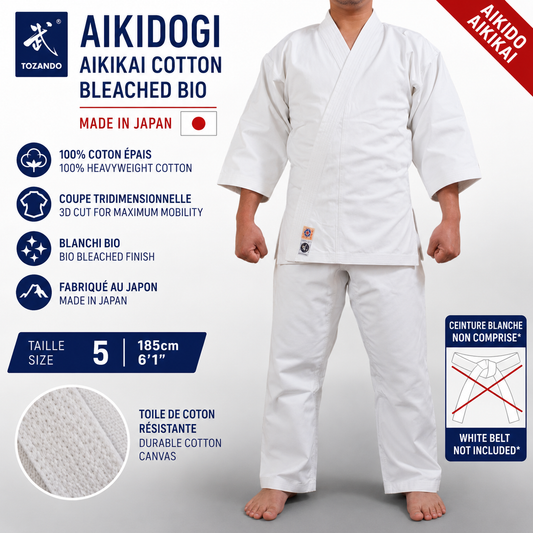 Aikidogi Aikikai Cotton Bleached Bio – Size 5 (185cm) Tozando