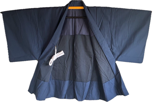 Antique Blue Tsumugi Silk Haori for Men – 100% Made in Japan