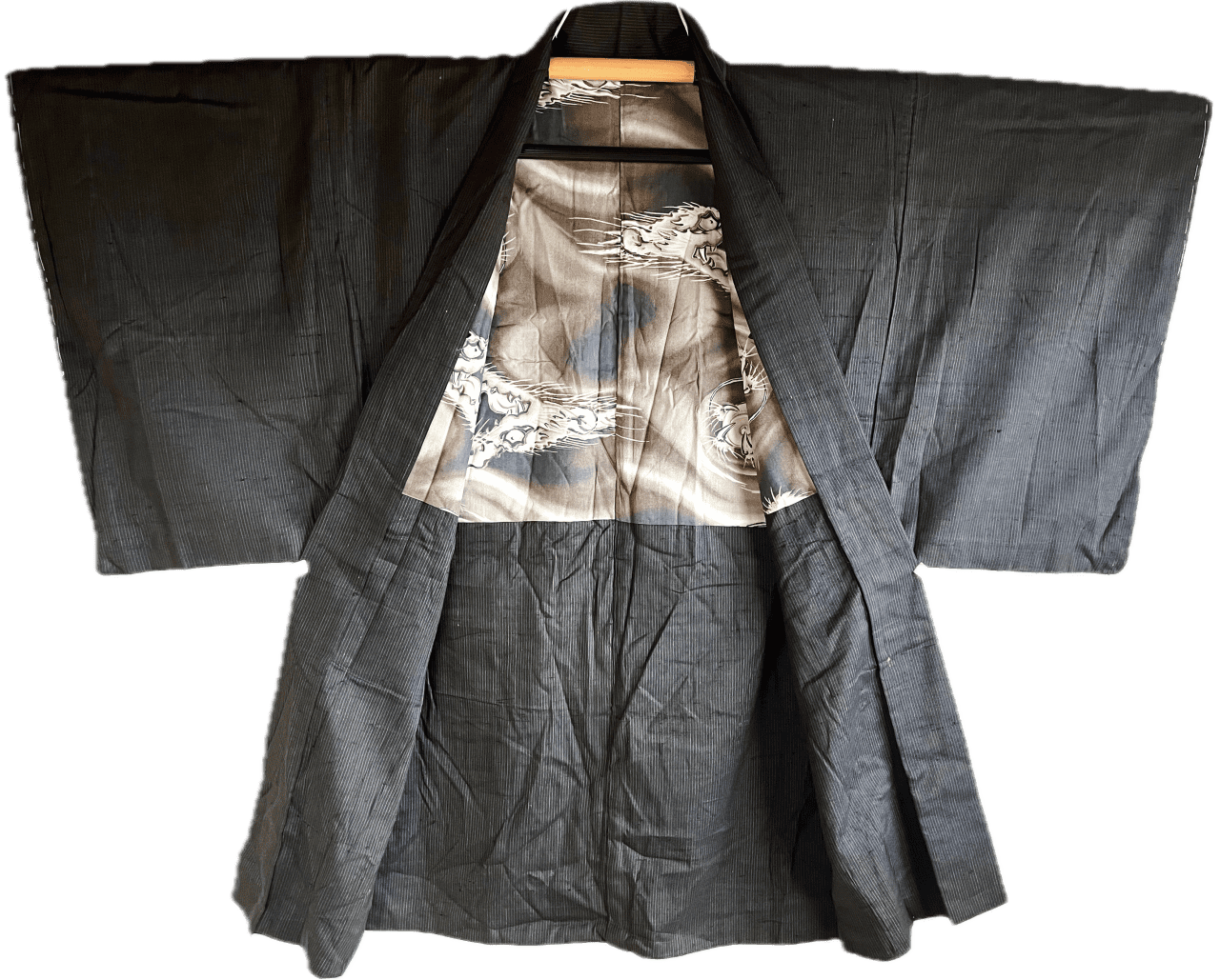 Antique Brown Silk Haori for Men “Divine Dragon” Lining – Made in Japan