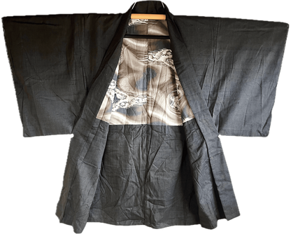 Antique Brown Silk Haori for Men “Divine Dragon” Lining – Made in Japan