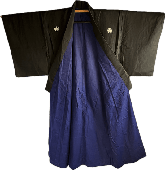 Men's Antique Formal Japanese Kimono Black Montsuki – BujindoShop