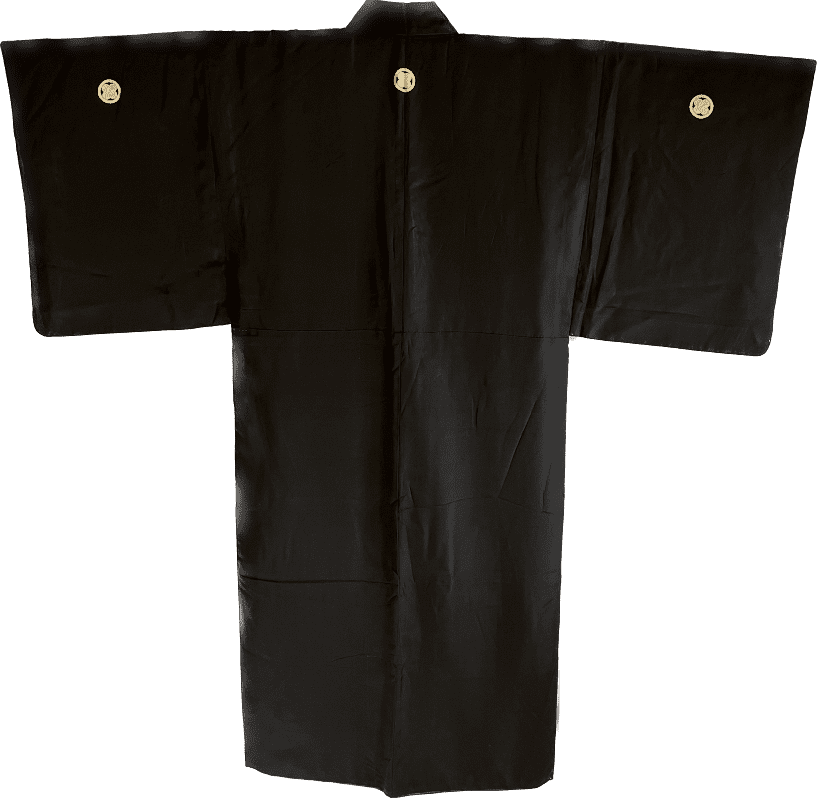 Antique Japanese Montsuki Kimono for Men Black Silk TakanoHane Crest 004