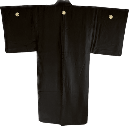 Antique Japanese Montsuki Kimono for Men Black Silk TakanoHane Crest 004