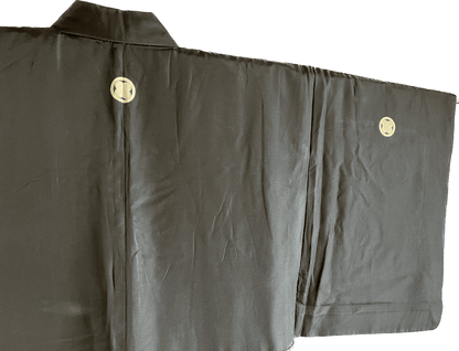 Antique Japanese Montsuki Kimono for Men Black Silk TakanoHane Crest 004