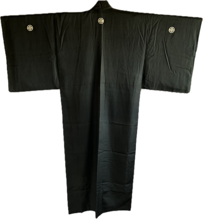 Antique Japanese Samurai Kimono Black Silk Mokkou Montsuki (Oda Nobunaga Clan)