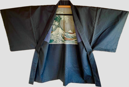 Antique Japanese Silk Haori – Hokusai “Great Wave off Kanagawa” Lining – Made in Japan