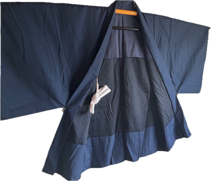 Antique Blue Tsumugi Silk Haori for Men – 100% Made in Japan