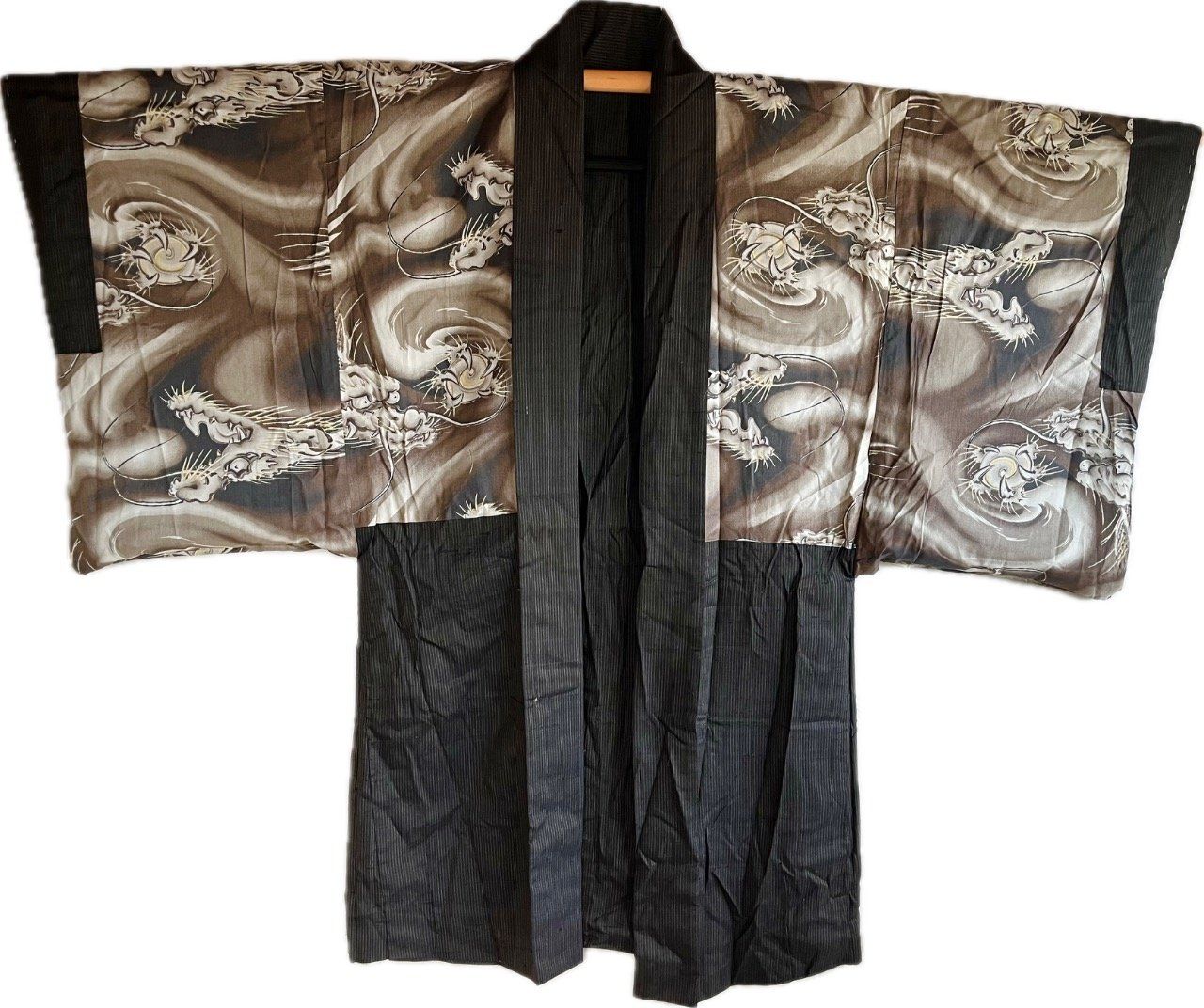 Antique Brown Silk Haori for Men “Divine Dragon” Lining – Made in Japan