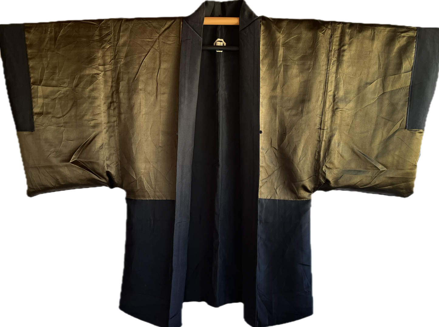 Antique Japanese Haori Black Silk Montsuki with Fuji San and Kayabuki