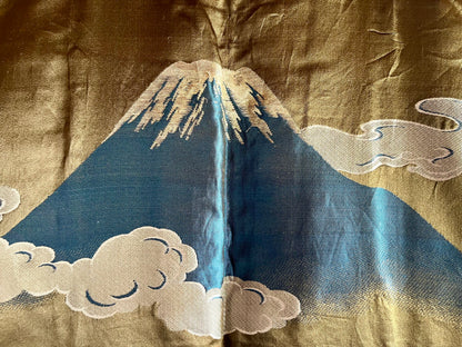 Antique Japanese Haori Black Silk Montsuki with Fuji San and Kayabuki