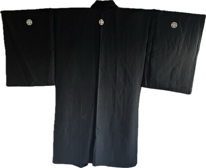 Men's Antique Japanese Haori Jacket Black Silk Mokkou Montsuki Dragon VS Tiger
