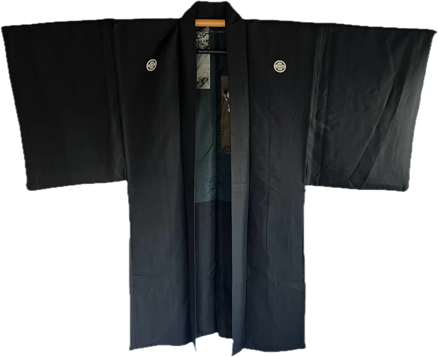 Men's Antique Japanese Haori Jacket Black Silk Mokkou Montsuki Dragon VS Tiger