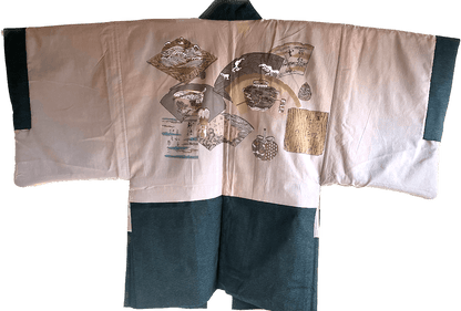 Antique Japanese Haori for men  Blue Indigo Tsumugi Silk “Sado Ceremony”