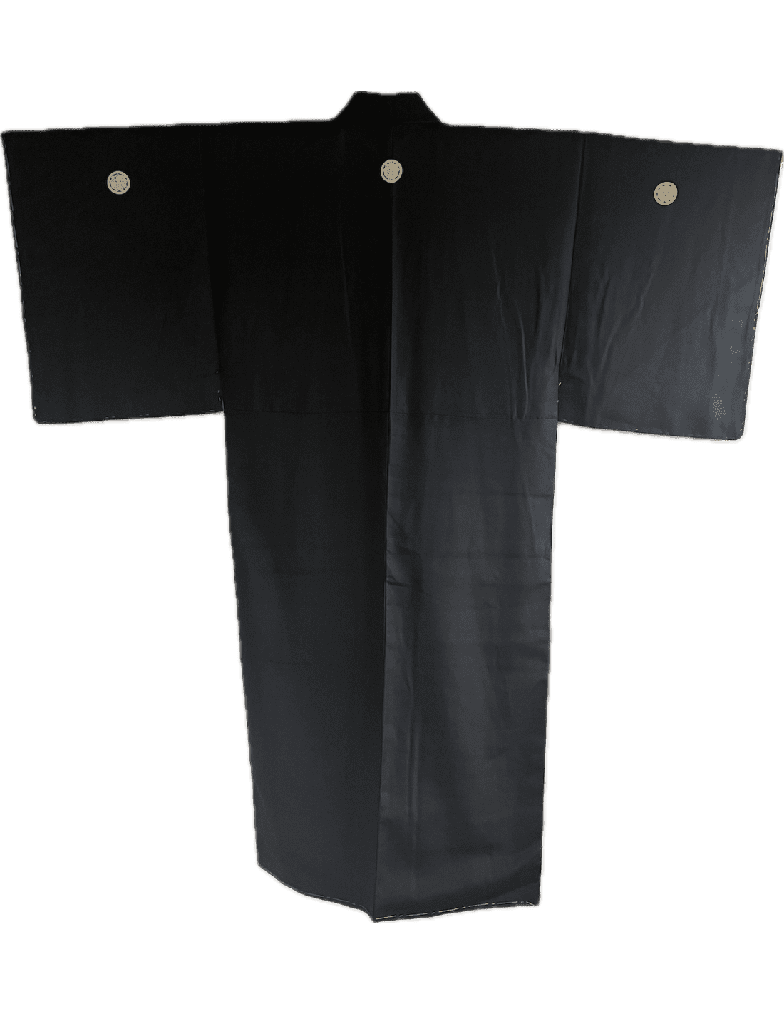 Antique Japanese Montsuki Kimono for Men Black Habutae Silk Kenkatabami Crest 003