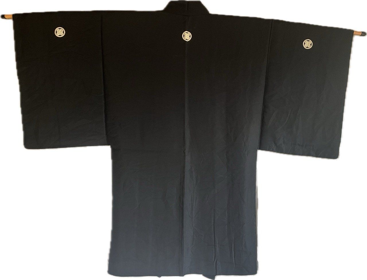 Antique Men’s Haori – Black Silk – TakanoHane Montsuki – Japanese Rural Landscape