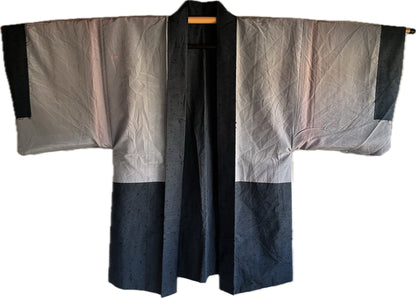 Antique Men’s Haori – Wild Blue Silk Duel of Dragons Made in Japan