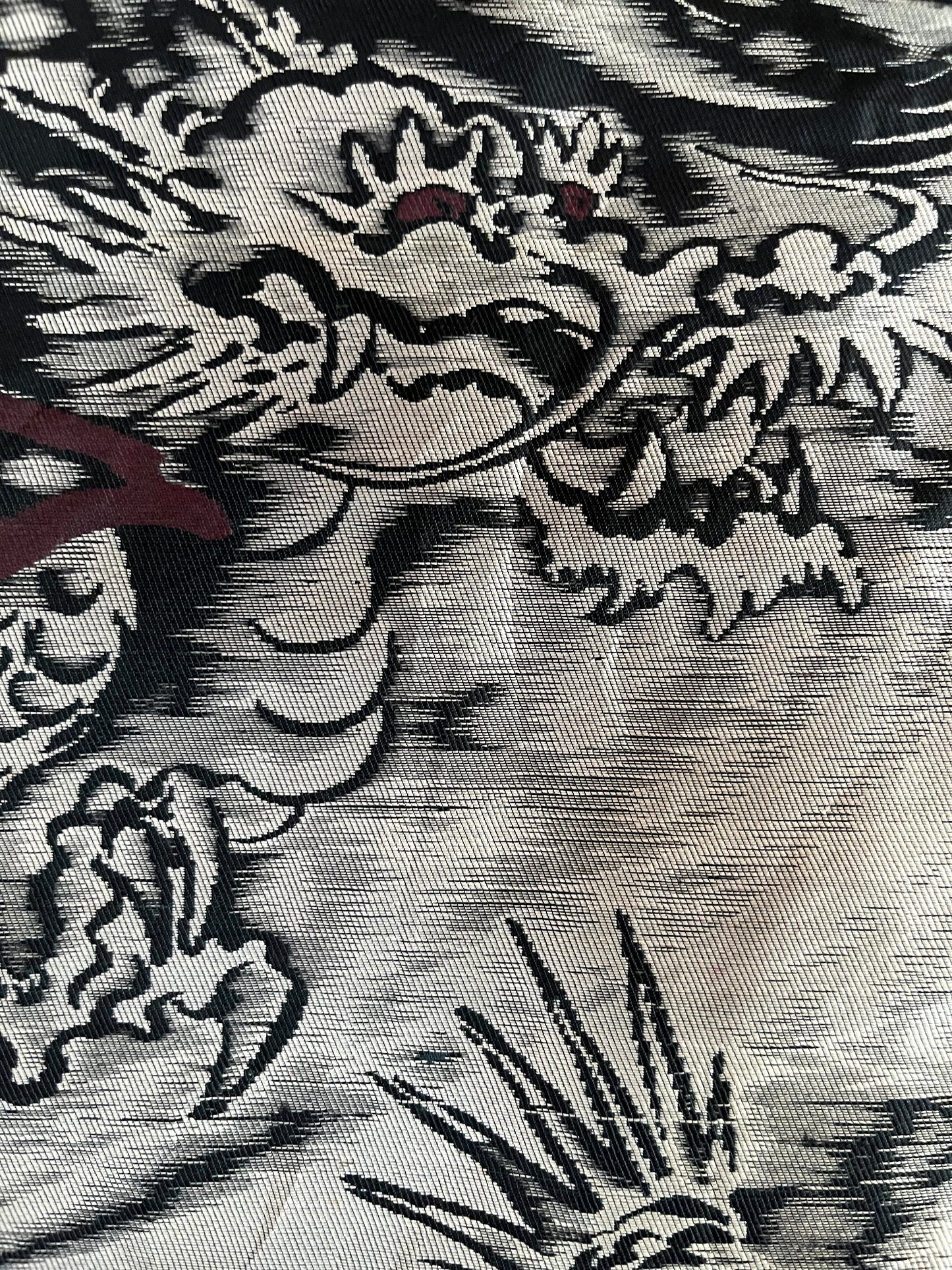 Men's Antique Japanese Haori Jacket Black Silk Mokkou Montsuki Dragon VS Tiger