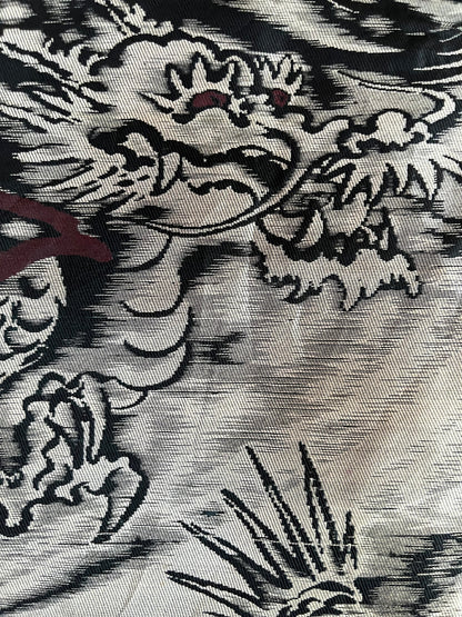 Men's Antique Japanese Haori Jacket Black Silk Mokkou Montsuki Dragon VS Tiger