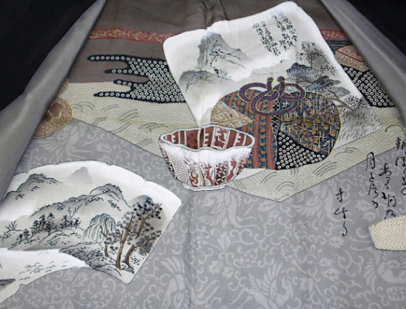 Men's Kimono and Haori Set Black Habutae Silk with 5 Kamon “Maru ni Umebachi”
