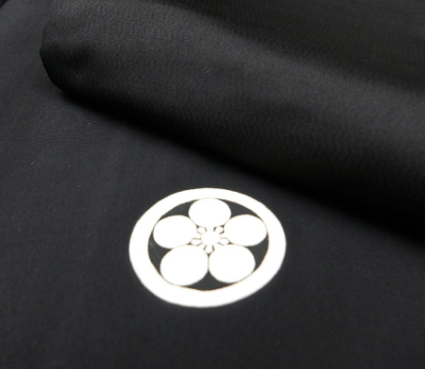 Men's Kimono and Haori Set Black Habutae Silk with 5 Kamon “Maru ni Umebachi”