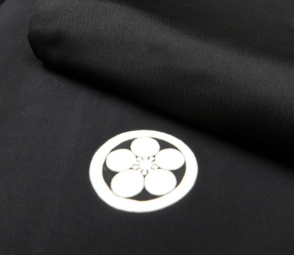 Men's Kimono and Haori Set Black Habutae Silk with 5 Kamon “Maru ni Umebachi”