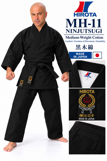 Hirota MH-11 Ninjutsu Uniform Black Cotton Uniform  Medium Weight